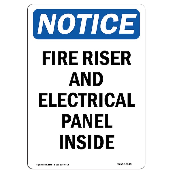 OSHA Sign, Fire Riser And Electrical Panel Inside, 18in X 12in Aluminum, 12" W, 18" L, Portrait